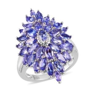 Tanzanite cluster ring in platinum/STS 4.4ctw